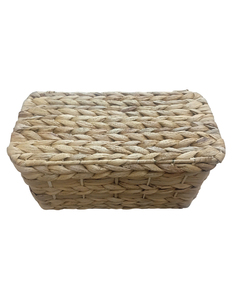 Rustic Eco-Friendly <b>Large</b> Water Hyacinth Rectangle Storage <b>Basket</b> Woven Organizer Bin with Handle for Home Bathroom Office - Product Image 4