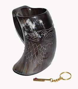 Mug en corne de buffle poli fait main, écologique, motif loup, style Viking, cadeau de Noël pour votre ami, pièce unique ou ensemble - Product Image 3