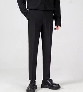 Pantalon décontracté à fermeture éclair, léger, taille mi-haute, 100 % coton, respirant, confortable, couleur unie, poches, coupe droite, long, pour le quotidien - Product Image 1