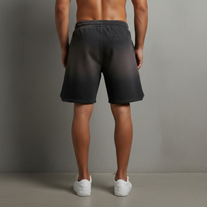 Streetwear High Street Style sun fade wash Elastic Waist custom Silk Screen Printed Logo with Side Pockets men's cotton shorts - Product Image 2