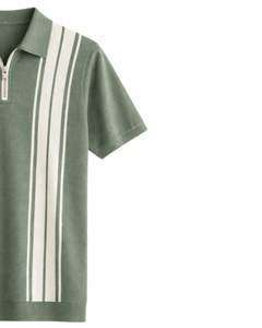 Polo pour homme à demi-zip, vert sauge et rayures verticales, manches courtes, tricoté, décontracté, fabrication sur mesure OEM - Product Image 3