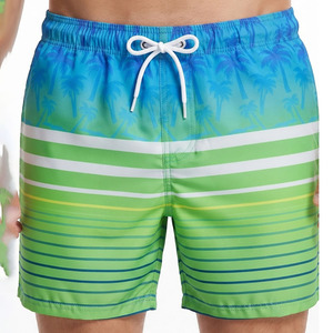 Custom Mens Tropical Palm Print Swim Shorts Quick Dry Polyester Beach <b>Board</b> Shorts with Drawstring Elastic Waist - Product Image 2