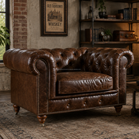 Lederbezogener Chesterfield Holzarmlehnstuhl Langlebige Konstruktion Umweltfreundlich Komfortable Polsterung Zeitlos Schlafzimmer