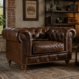 Sillón Chesterfield Tapizado en Cuero con Brazos de Madera, Construcción Duradera, Ecológico, Acolchado Confortable, Atemporal para Dormitorio - Product Image 3