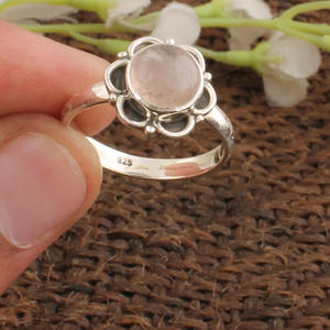 Anillo de Plata de Ley con Cuarzo Rosa Natural para Mujer, Joyería Romántica para Fiestas, Venta al por Mayor, Precio de Fábrica de Piedras Preciosas Genuinas - Product Image 4