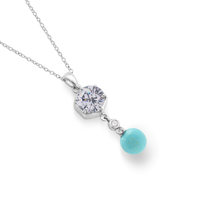 Collier Pendentif en Argent Sterling 925 Multi-Plaqué Traditionnel 2026 avec Topaze Blanche Naturelle Facettée et Pierre Précieuse Turquoise – Bijoux Fins - Product Image 1