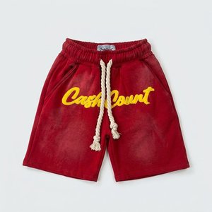 Conjuntos de Sudadera con Capucha y Pantalones Cortos Rojos con Pedrería para Hombre, Personalizados con Logotipo, Ropa Deportiva de 2 Piezas para Niños, Estilo Hip Hop - Product Image 4