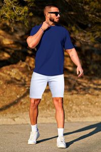 Shorts en jean bleu clair pour homme, taille mi-haute, coupe droite, décontracté, été, respirant, en coton tissé, délavage classique - Product Image 5