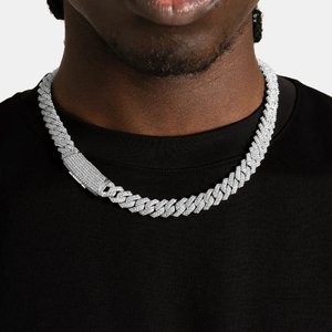 Collier élégant pour homme en argent 925 plaqué rhodium, avec chaîne à maillons et moissanite sertie, bijou de créateur de luxe, style Hip Hop - Product Image 4