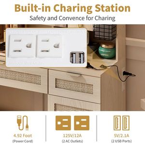 Large LED Lighted Mirror Vanity Table Set with 2 DIY Pegboards 5 Hooks Vanity Desk Charging Station for <b>Dressing</b> and Makeup - Product Image 3