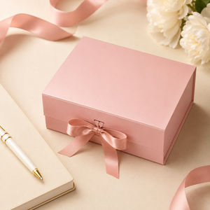 Boîte cadeau magnétique rose avec nœud en satin pour ensemble de cosmétiques et de soins de la peau, emballage personnalisé avec logo - Product Image 3