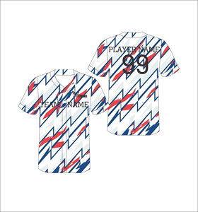 Maillot de baseball personnalisé blanc, rouge et bleu, anti-humidité, uniforme d'équipe sublimé, chemise athlétique boutonnée, OEM ODM - Product Image 1