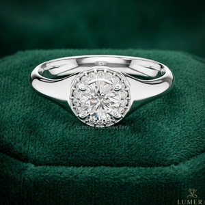 Bague de fiançailles de luxe en diamant de laboratoire avec halo, taille brillant rond, plaqué or 18 carats, pour femme, certifiée IGI - Product Image 1