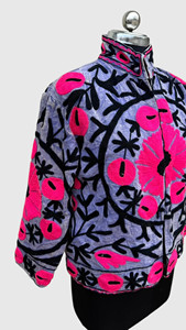 Veste en coton brodée à la main avec des motifs floraux, manches longues, col mandarin, taille plus, style Prairie Chic pour femmes, vêtements d'automne - Product Image 4