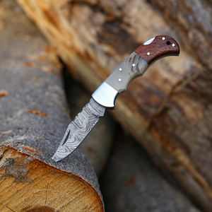 Cuchillos Plegables Personalizados Hechos a Mano de Acero de Damasco de Alta Calidad con Punta Caída y Hoja Recta, Mango de Cuerno y Madera de Palisandro, Cuchillo de Bolsillo - Product Image 4