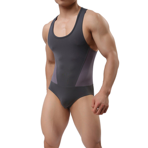 Mens Wrestling Singlet One Piece Sleeveless Fitted <b>Compression</b> Stretch Spandex Nylon Breathable Athletic Training Competition - Product Image 3
