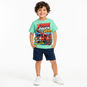 KIDZCO รถดับเพลิงฮีโร่เพียวคัลเลอร์แขนยาว O-Neck Casual Loose Hip Hop ผ้าฝ้าย 100% ถักเสื้อยืดระบายอากาศได้ดีเด็ก 5-6Y - Product Image 2