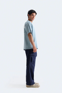 Men's Navy Blue Canvas Cargo <b>Pants</b> High Waist Multiple Pockets Workwear Style Autumn Wear Button Closure - Product Image 2