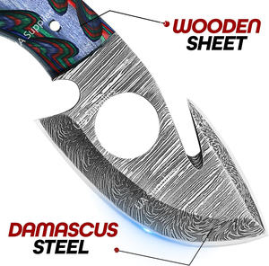 Cuchillo de caza y camping EDC de acero de Damasco con gancho para dedo y agarre de madera, de alta calidad, afilado como una navaja, OEM/ODM, ¡el más vendido! - Product Image 3