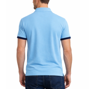 Polo classique noir pour homme, manches courtes, coupe ajustée, avec revers contrastants blancs, style décontracté et sportif - Product Image 4