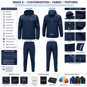 Ensemble de survêtement unisexe bleu marine uni à capuche coupe-vent, imperméable, sportif, à manches longues et léger pour homme - Product Image 5