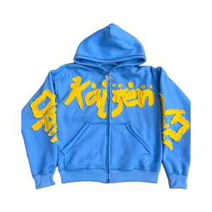 OEM personalizado 450GSM pesado francés Terry 100% algodón Vintage 3D sudaderas con capucha para hombres parche de socorro con cuentas liso teñido invierno - Product Image 1