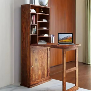 Indian Solid wood Convertible Desk Bookcase Tall Wooden <b>Storage</b> Cabinet Foldable <b>Computer</b> Table Home Office - Product Image 1