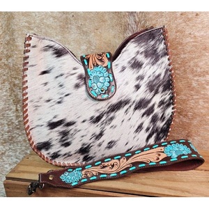 Western Cowhide Leather Fashion <b>Tote</b> <b>Bag</b> Hand Tooled Floral Shoulder Purse Brown Accent Lightweight Durable Single Adjustable - Product Image 1