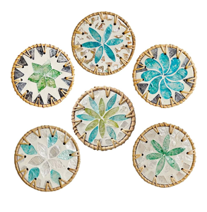Rattan Mother Of Pearl Coaster <b>Placemat</b> New Arrival Handcrafted Mother of Pearl Coasters with Rattan Coaster - Product Image 1