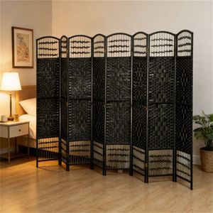 Paravento Pieghevole Nero a 8 Ante, Pratico Divisorio per Ambienti e Schermo per la Privacy - Product Image 1