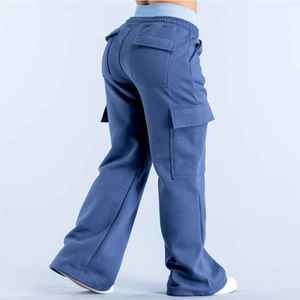 Pantalones Deportivos X Sports City Personalizados para Mujer, Transpirables, Estilo Cargo, de Felpa Francesa, Cintura Alta, con Cordón, Color Azul, Holgados - Product Image 6