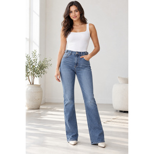 Jean en denim coupe bootcut taille haute pour femme avec languettes de taille ajustables - Bleu ardoise, coupe skinny, logo brodé, tailles XXS-XL - Product Image 5
