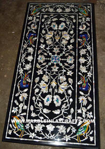 Mesa Rectangular de Mármol Blanco con Incrustaciones de Piedras Semipreciosas Naturales con Diseño de Hojas para Uso en el Hogar y la Oficina - Product Image 4