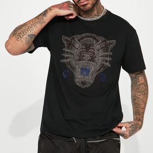 Camiseta OEM para Hombre, Sólida, 180G, con Pedrería, Cuello Redondo, Manga Corta, Tejido de Punto, Estilo Hip Hop, Logotipo Frontal Impreso - Product Image 1