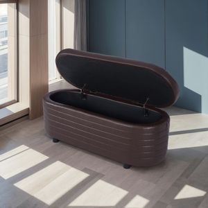 L8133 Brown PU <b>Leather</b> Oval Storage <b>Stool</b> Elegant Comfortable Ottoman Design - Product Image 3