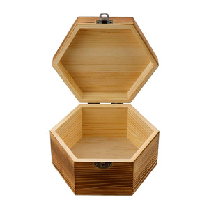 Pine <b>Wood</b> <b>Box</b> with Hinged Lid Hexagon Shape Vintage <b>Wood</b> <b>Box</b> for <b>Storage</b> and Home Decor Direct Factory Wholesale Supply - Product Image 2