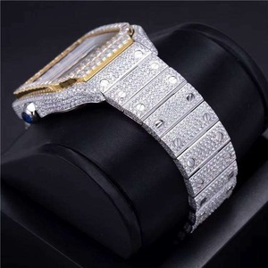 Montre de luxe pour homme, quartz, cadran carré en acier inoxydable, incrustée de diamants moissanite, cadran analogique, verre saphir, fermoir déployant - Product Image 4
