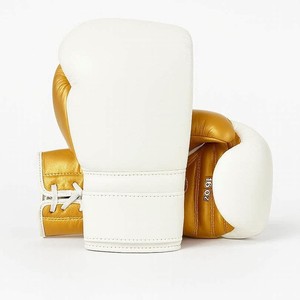 Fabrication de gants de boxe professionnels sur mesure de haute qualité, blancs et dorés, 100% cuir, gants de boxe de compétition personnalisés - Product Image 1