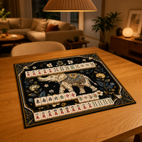 Maßgefertigte Mahjong-Matte Rutschfeste Gummi-Spieltischauflage mit Kordelzug-Tragetasche Blumen-Elefanten-Design für Zuhause