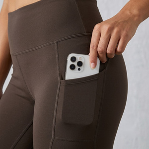 High Waist Full Length <b>Leggings</b> With Side <b>Pockets</b> Sporty Solid Color Stretch Breathable Quick Dry Women's Workout Wear - Product Image 2
