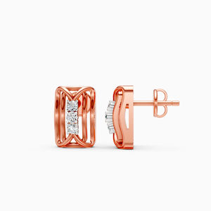 Boucles d'oreilles à monture géométrique avec diamants de laboratoire de 0,13 carat en or rose, jaune et blanc 14 carats - Product Image 2