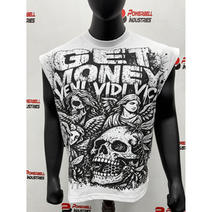 Camiseta sin Mangas con Cuello Redondo para Hombre de Powerbell Industries, Diseño de Calavera Estampada, Estilo Urbano, Corte Regular, Jersey de Algodón Transpirable - Product Image 3