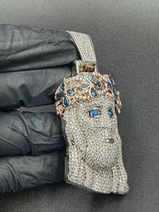 Pendentif Visage de Jésus en Argent 925 avec Moissanite, Cristal et Strass, Breloque Couronne Religieuse, Cadeau Unisexe, Bijou en Alliage - Product Image 4