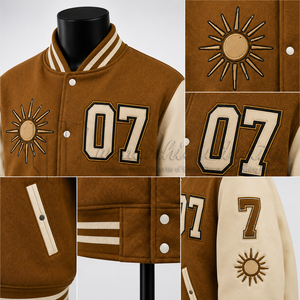Chaqueta Varsity Personalizada para Hombre, Chaqueta de Béisbol Marrón con Cuerpo de Lana y Mangas de Cuero, Chaqueta Bomber Universitaria Estilo Urbano OEM - Product Image 6