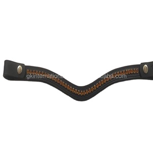 Mayorista de diamantes de imitación de cristales con 1 Fila Bling Horse Black Leather Brow Band en todos los tamaños y colores Custom made Brow Band - Product Image 1
