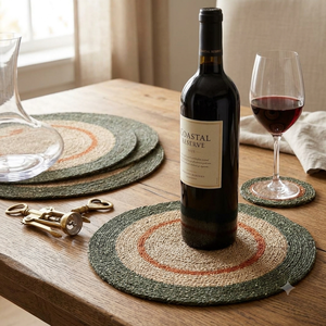 Juego de posavasos de hierba marina tejidos a mano, estilo nórdico, con rayas, decorativos para mesa, para botellas de cerveza y vino. - Product Image 5