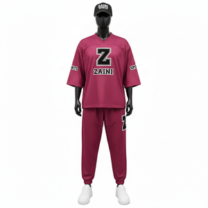 ชุดเซ็ต 2 ชิ้น ผ้าโพลีเอสเตอร์ตาข่ายระบายอากาศ พรีเมียมสำหรับผู้ชาย สีแดงเลือดหมู พร้อมโลโก้ปักแบบ Tackle Twill - Product Image 1