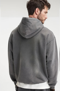 Pull à capuche respirant personnalisé pour homme, effet délavé, vente en gros, coupe oversize, style vintage, en molleton de coton - Product Image 3