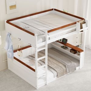 Lit superposé en bois blanc taille Queen avec éclairage LED, station de charge USB, étagères intégrées et boîte de rangement pour dortoirs (ETA 6/30) - Product Image 4