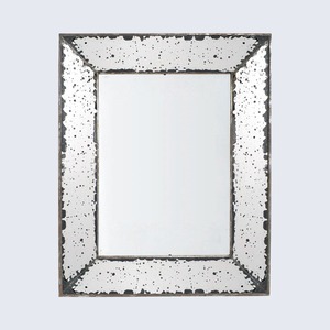 Rectangular <b>Mirrored</b> Storage <b>Tray</b> With Distressed Finish Industrial Design Metal Frame Glass Surface - Product Image 1